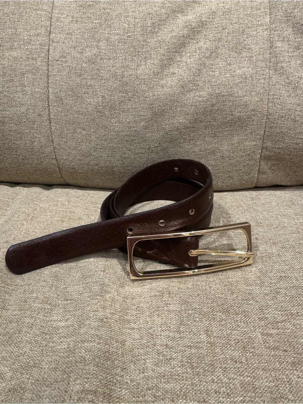 Zara Dark Brown Leather Belt with Gold Rectangular Buckle - Picture 1 of 6